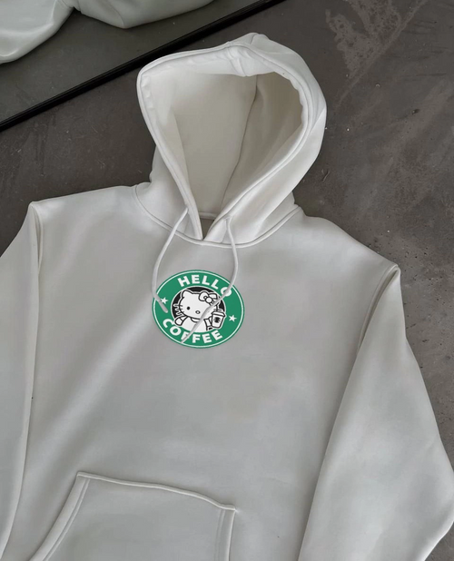 Üç İplik Penye Uzun Kol Kapüşonlu SweatShirt - Beyaz -