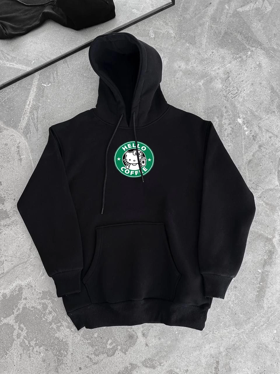Üç İplik Penye Uzun Kol Kapüşonlu SweatShirt - Siyah -