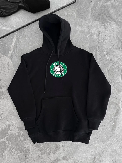Üç İplik Penye Uzun Kol Kapüşonlu SweatShirt - Siyah -