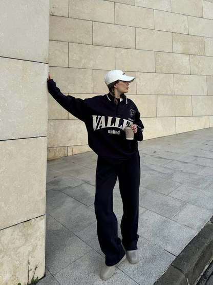 Üç İplik Yakalı Sweat Baggy Pantalonlu Takım - Siyah -