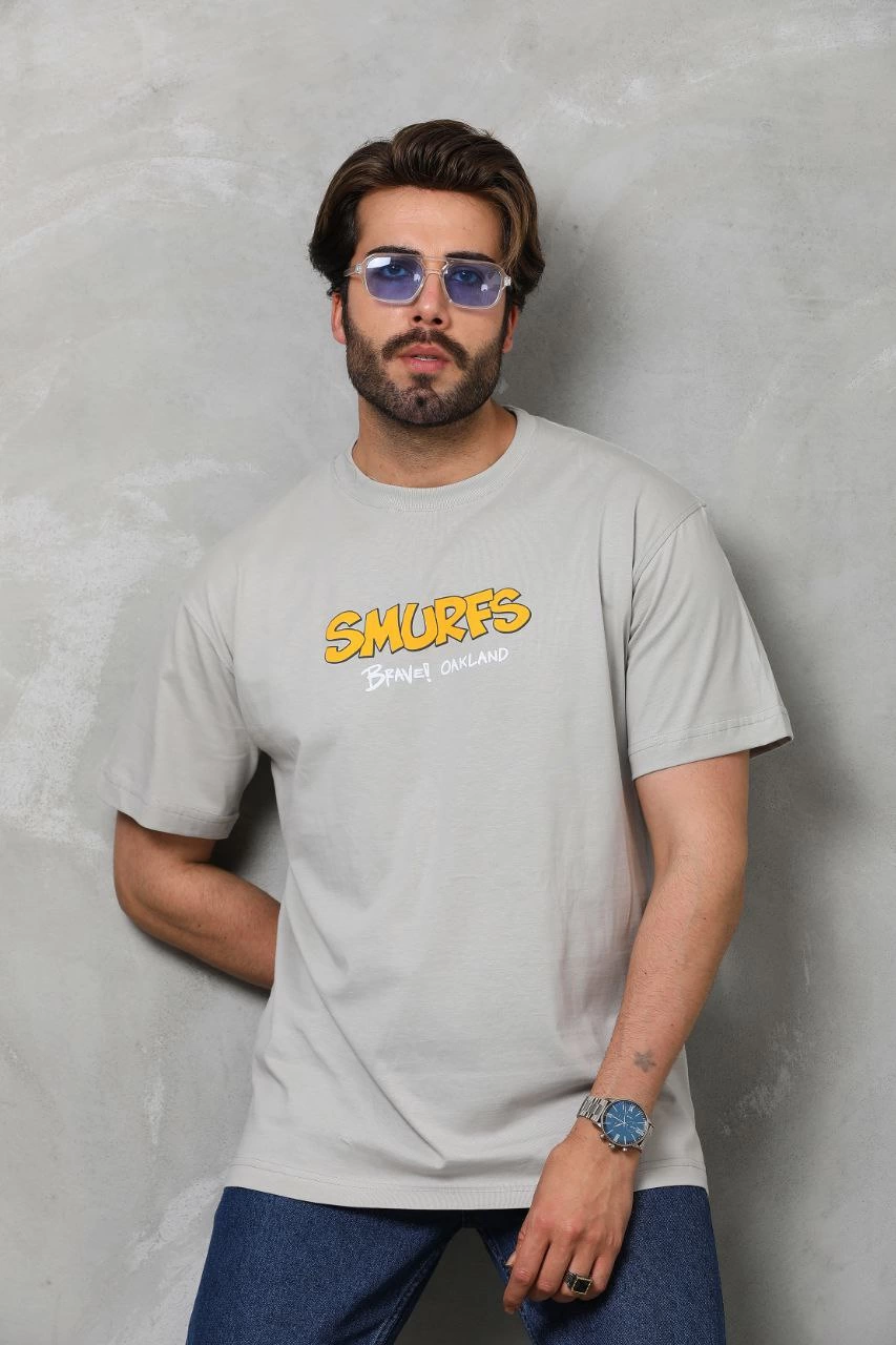 Basic Bisiklet Yaka Oversize T-Shirt - Gri -