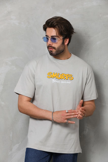 Basic Bisiklet Yaka Oversize T-Shirt - Gri -