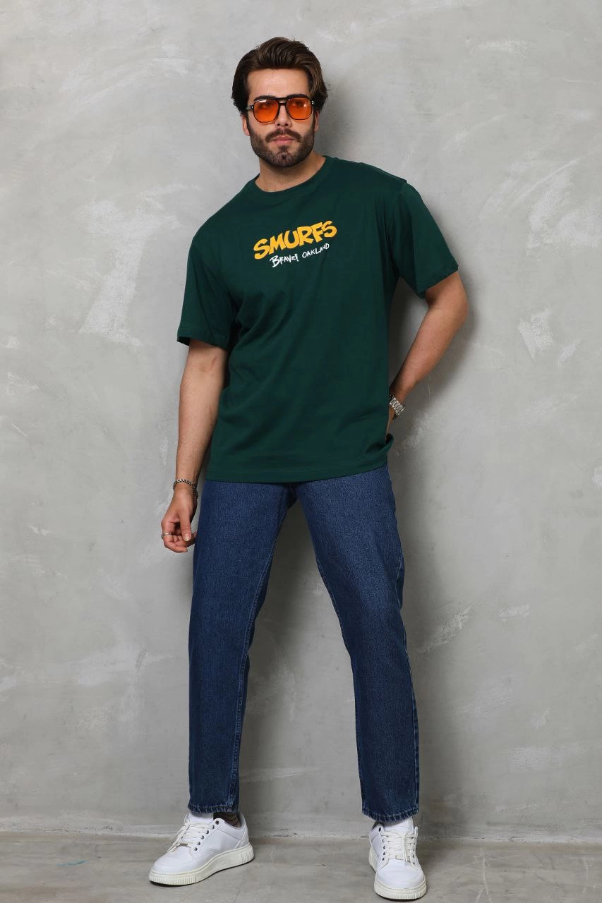 Basic Bisiklet Yaka Oversize T-Shirt - Yeşil -