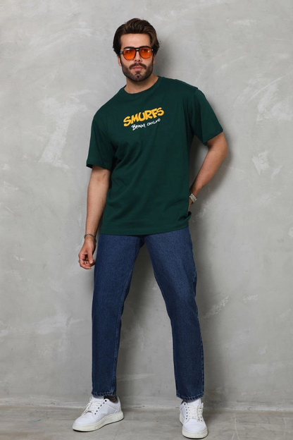Basic Bisiklet Yaka Oversize T-Shirt - Yeşil -