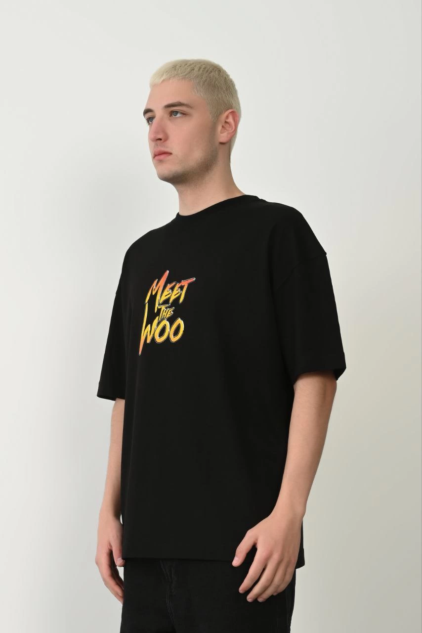 Erkek Baskıkı Kısa kok Bisiklet Yaka  T-Shirt - Siyah