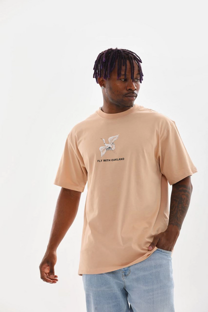 Baskılı Oversize T-Shirt - Bej -
