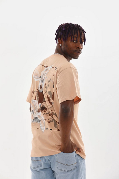 Baskılı Oversize T-Shirt - Bej -