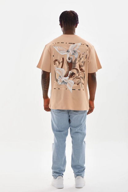 Baskılı Oversize T-Shirt - Bej -
