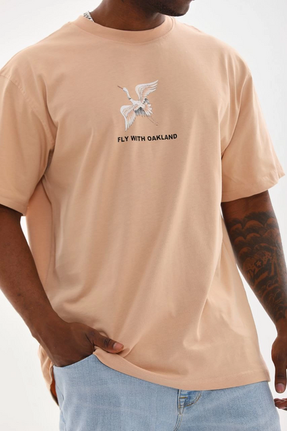 Baskılı Oversize T-Shirt - Bej -