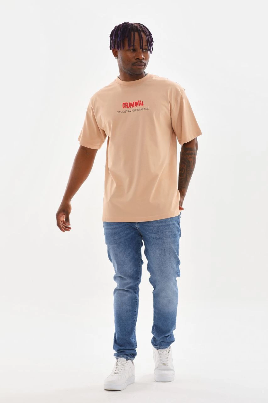 Baskılı Oversize T-Shirt - Bej -
