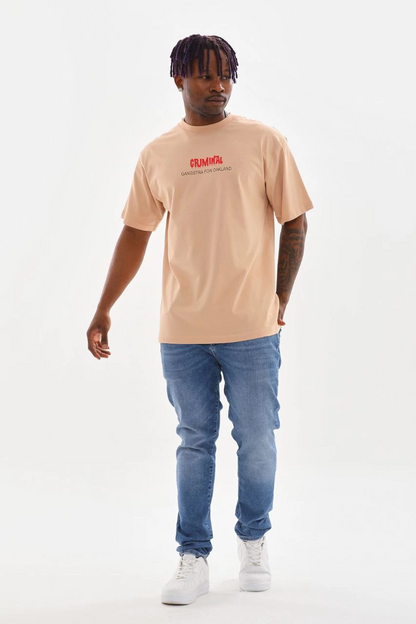 Baskılı Oversize T-Shirt - Bej -