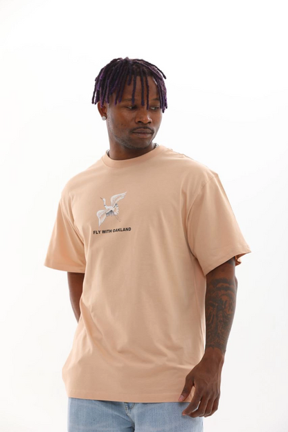Baskılı Oversize T-Shirt - Bej -