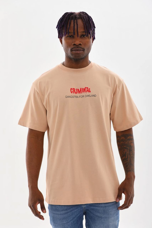 Baskılı Oversize T-Shirt - Bej -