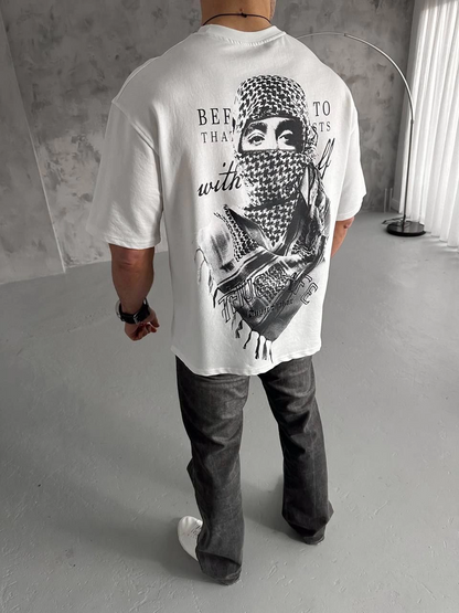 Baskılı Oversize T-Shirt - Beyaz -