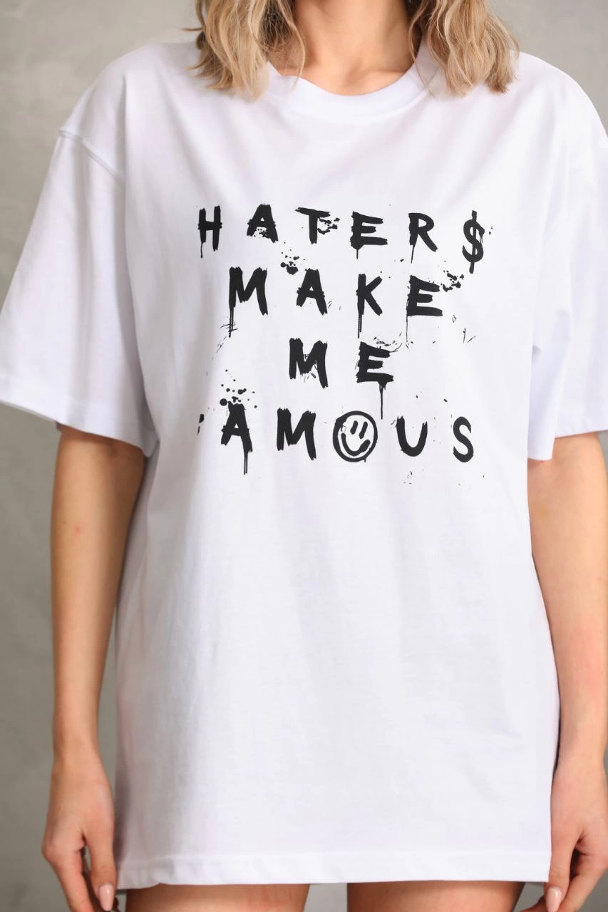 Baskılı Oversize T-Shirt - Beyaz -