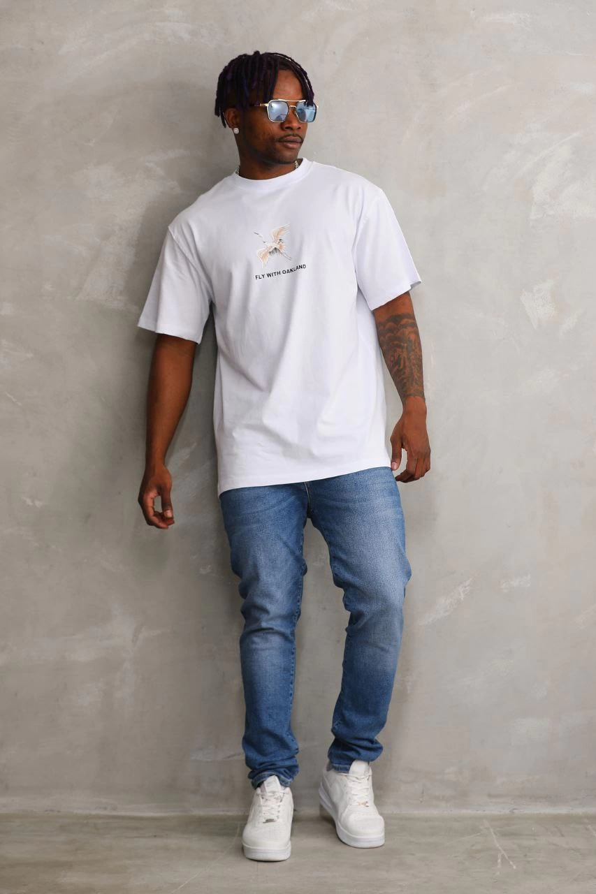 Baskılı Oversize T-Shirt - Beyaz -