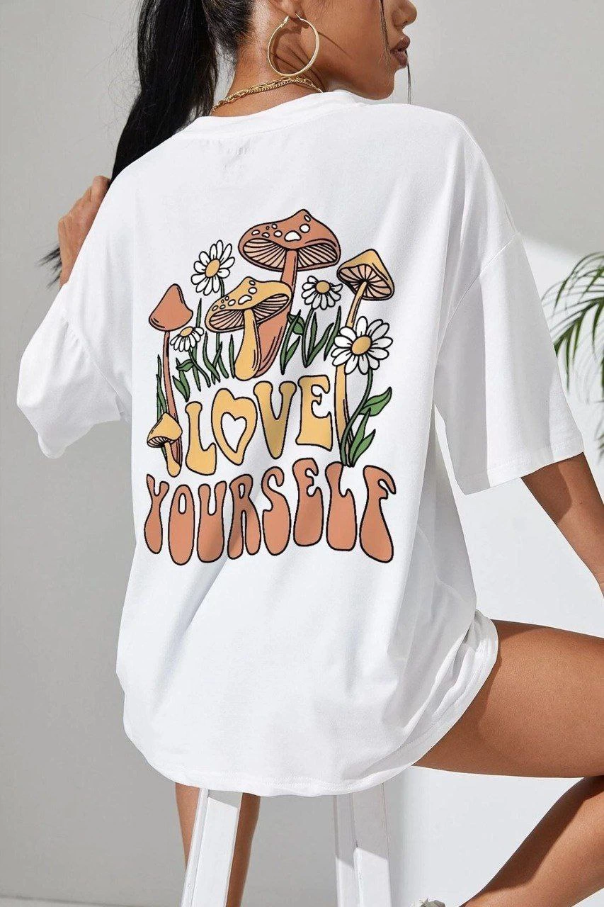 Baskılı Oversize T-Shirt - Beyaz -