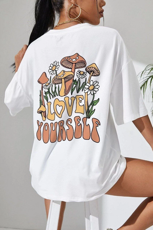 Baskılı Oversize T-Shirt - Beyaz -