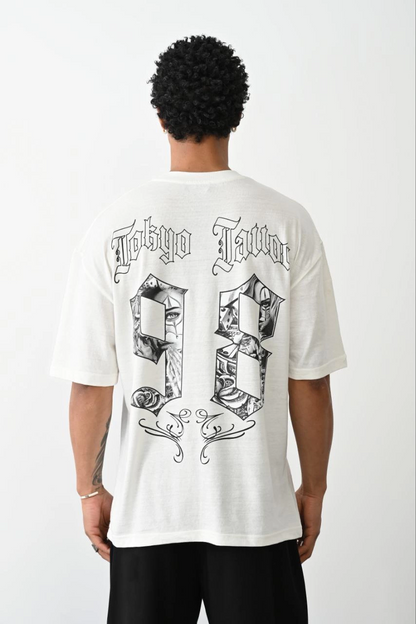 Baskılı Oversize T-Shirt - Beyaz