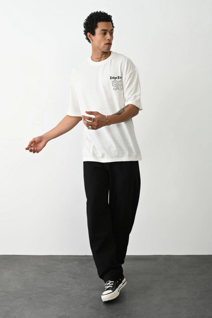 Baskılı Oversize T-Shirt - Beyaz