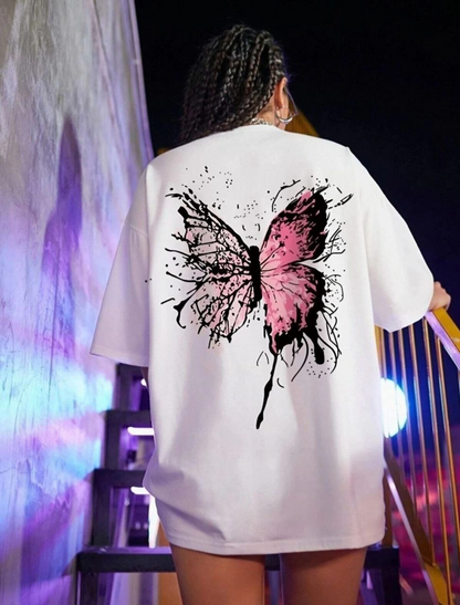Baskılı Oversize T-Shirt - Beyaz -