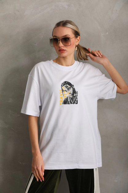 Baskılı Oversize T-Shirt - Beyaz -