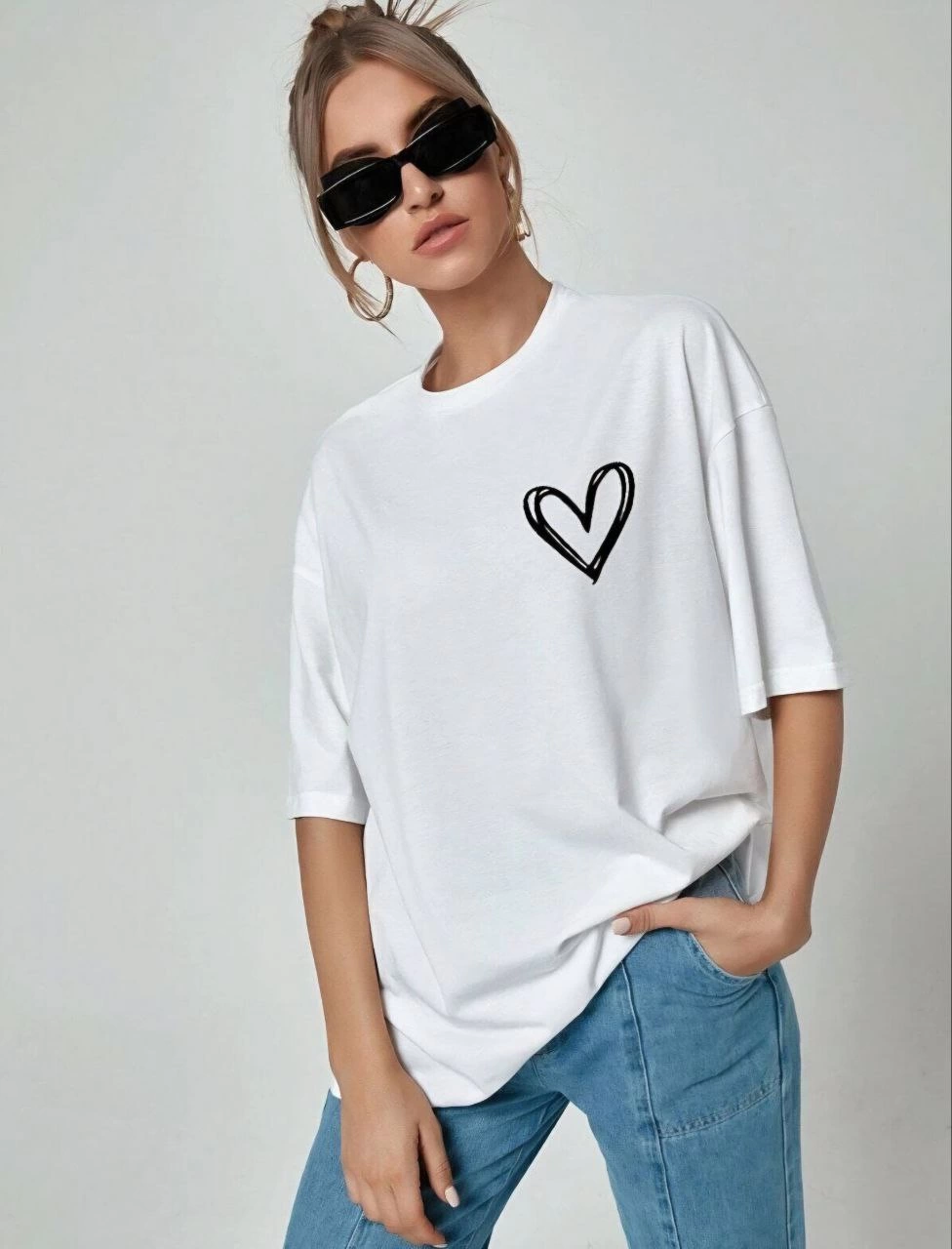 Baskılı Oversize T-Shirt - Beyaz -