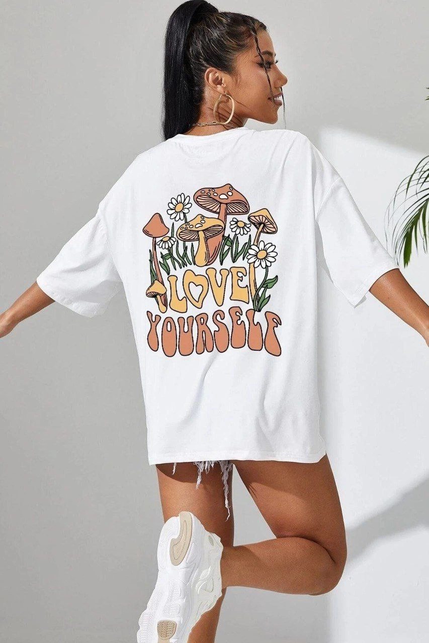 Baskılı Oversize T-Shirt - Beyaz -