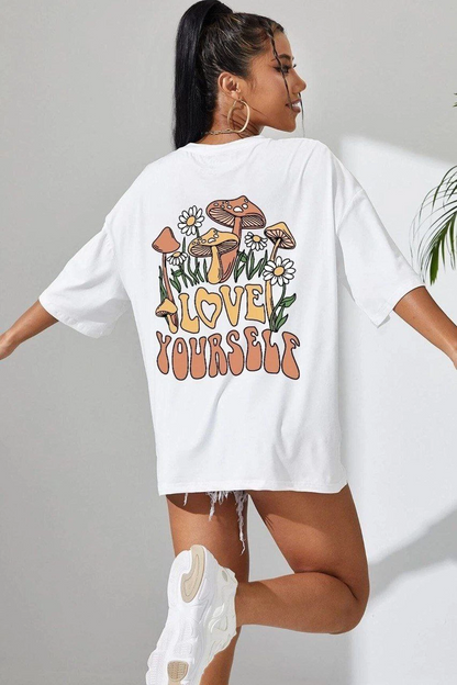 Baskılı Oversize T-Shirt - Beyaz -