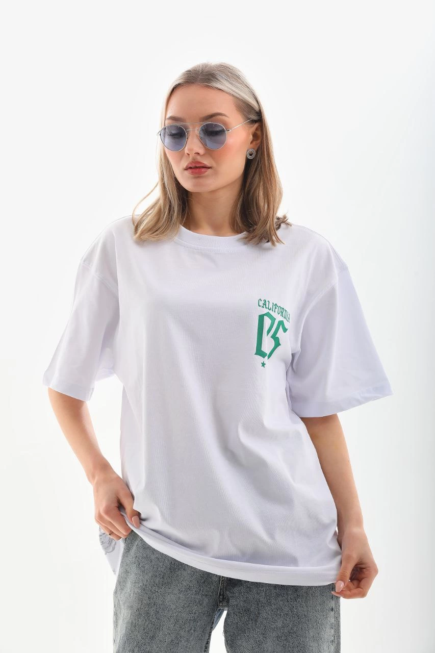 Baskılı Oversize T-Shirt - Beyaz -