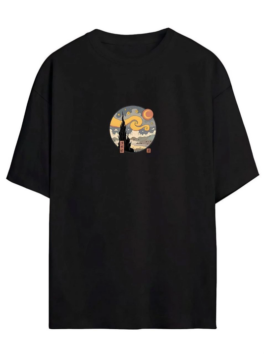 Baskılı Oversize T-Shirt - Siyah -