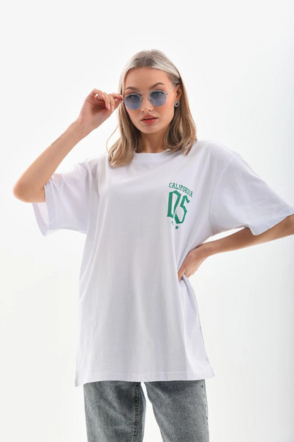 Baskılı Oversize T-Shirt - Beyaz -