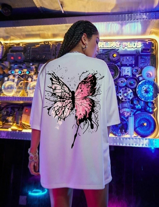Baskılı Oversize T-Shirt - Beyaz -