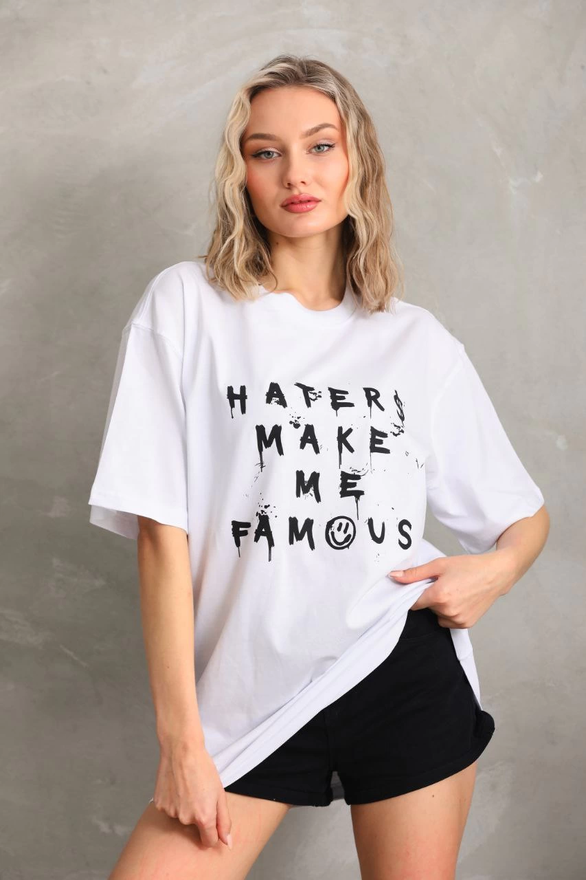 Baskılı Oversize T-Shirt - Beyaz -