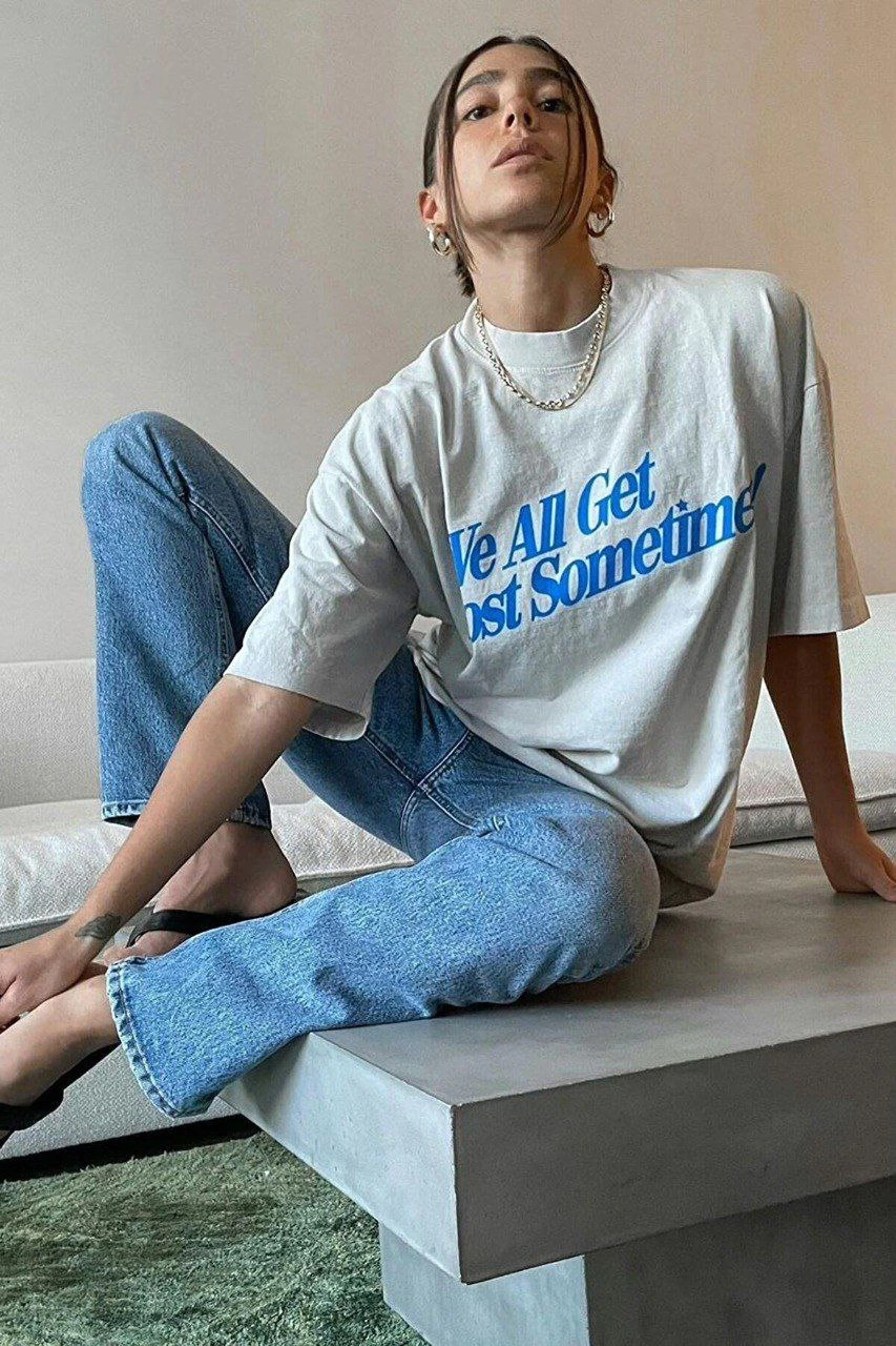 Baskılı Oversize T-Shirt - Beyaz -