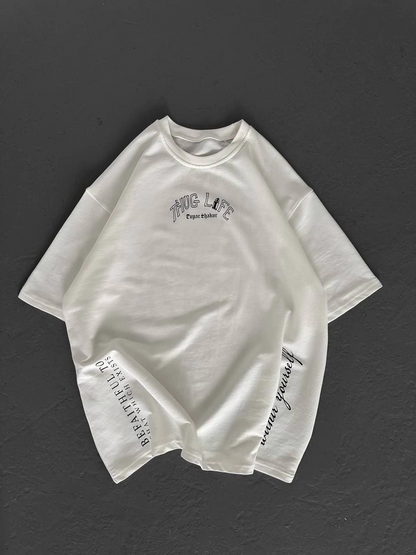Baskılı Oversize T-Shirt - Beyaz -