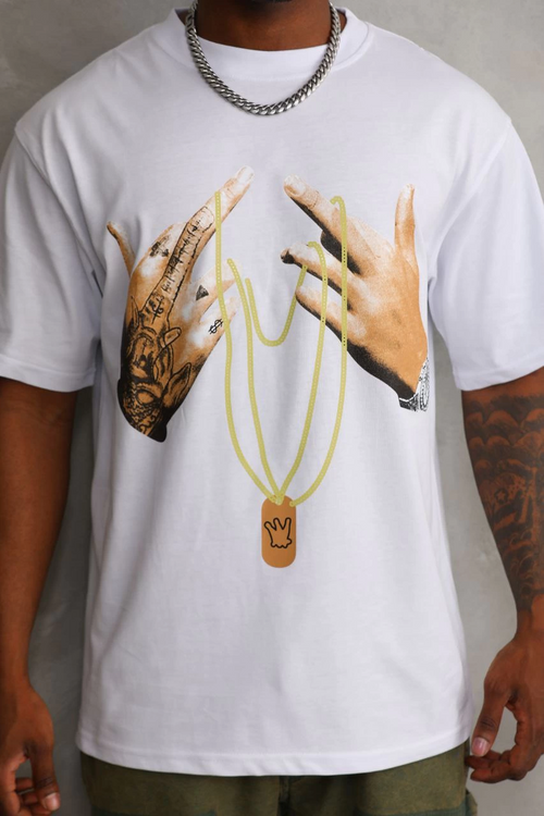 Baskılı Oversize T-Shirt - Beyaz -
