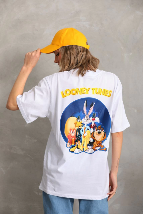 Baskılı Oversize T-Shirt - Beyaz -