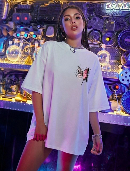 Baskılı Oversize T-Shirt - Beyaz -