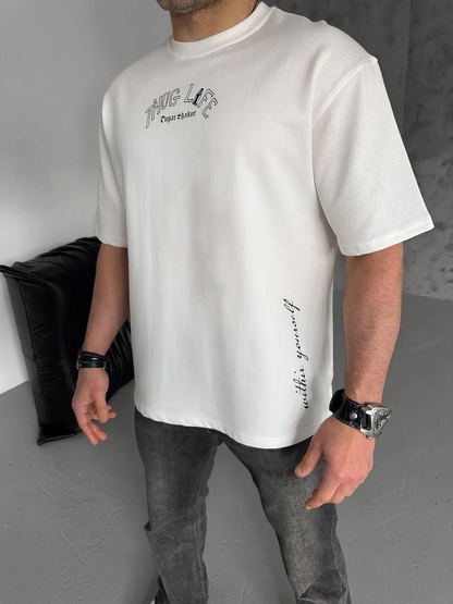 Baskılı Oversize T-Shirt - Beyaz -