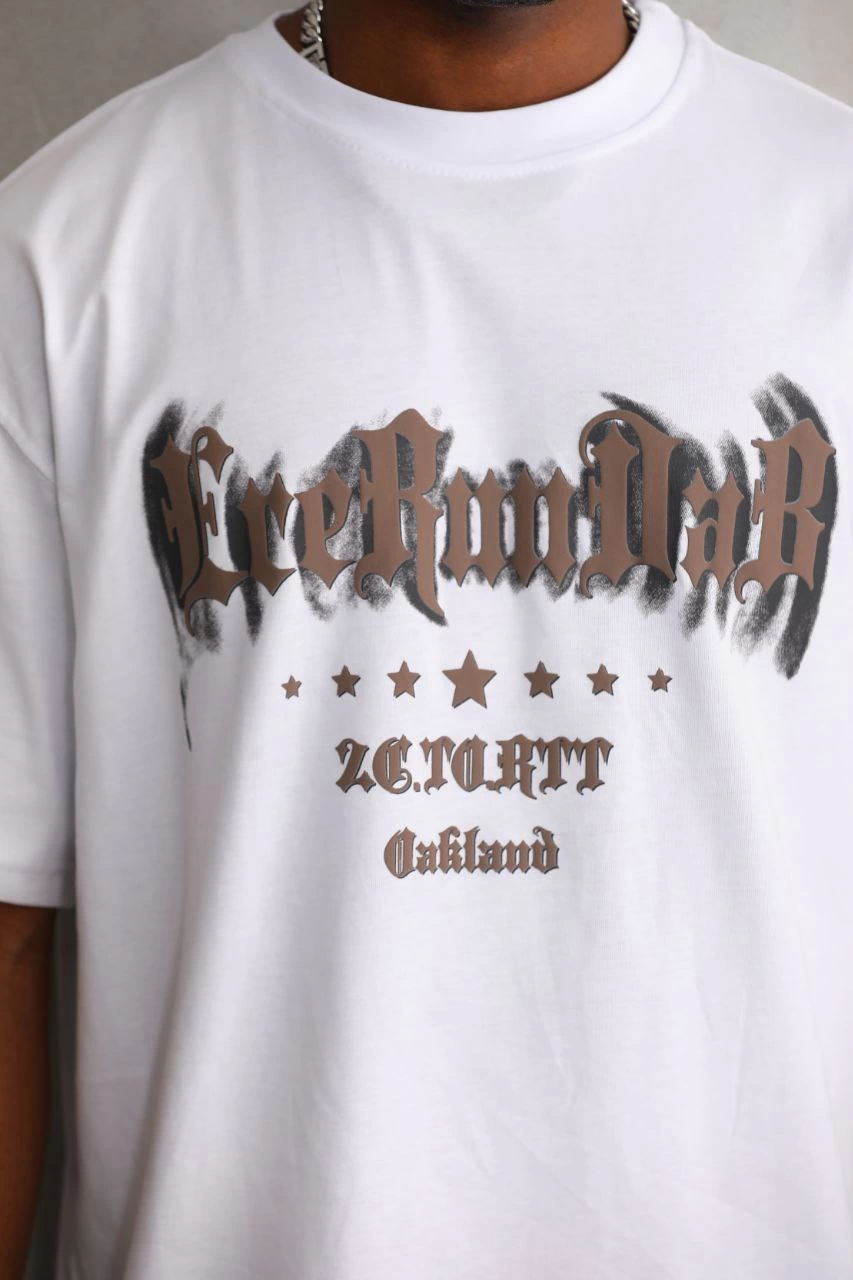 Baskılı Oversize T-Shirt - Beyaz -
