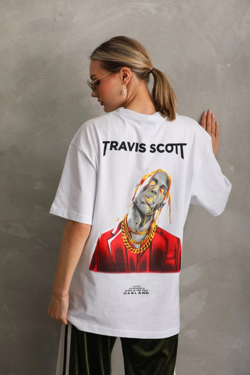 Baskılı Oversize T-Shirt - Beyaz -