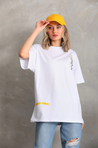 Baskılı Oversize T-Shirt - Beyaz -