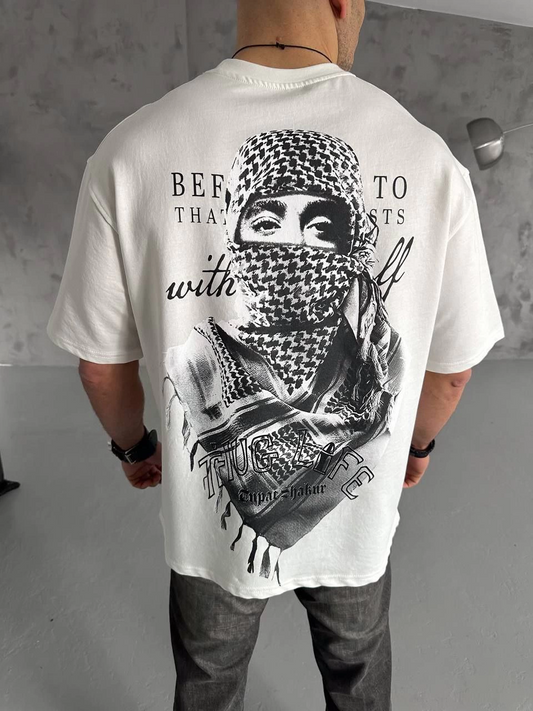 Baskılı Oversize T-Shirt - Beyaz -