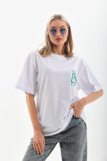 Baskılı Oversize T-Shirt - Beyaz -