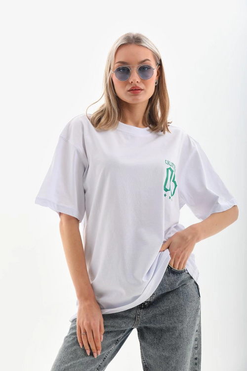 Baskılı Oversize T-Shirt - Beyaz -