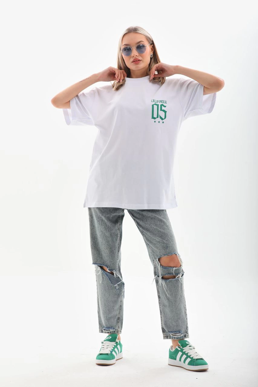 Baskılı Oversize T-Shirt - Beyaz -