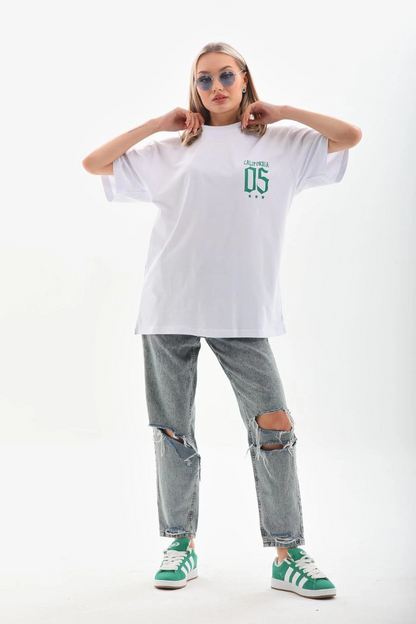 Kadın Kısa kol Oversize Baskılı T-Shirt - Beyaz