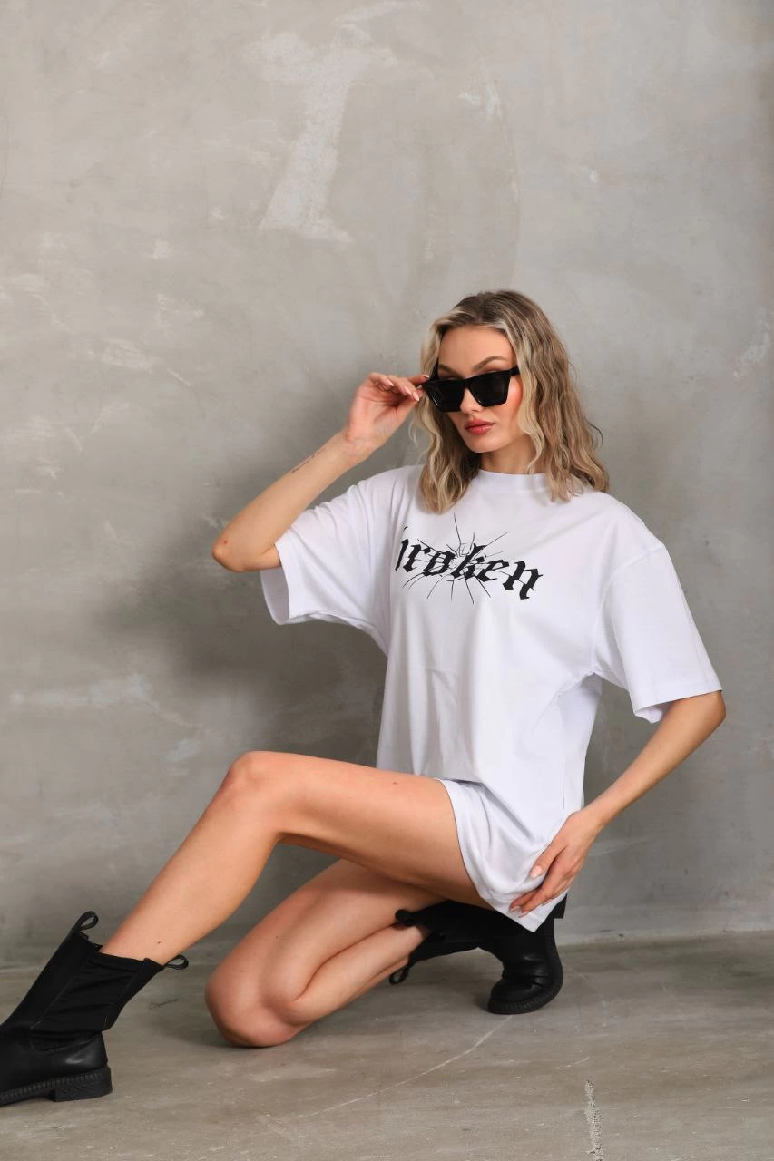 Baskılı Oversize T-Shirt - Beyaz -