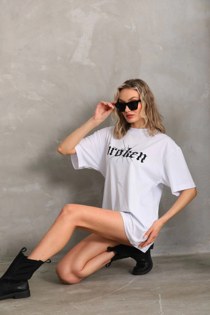 Baskılı Oversize T-Shirt - Beyaz -
